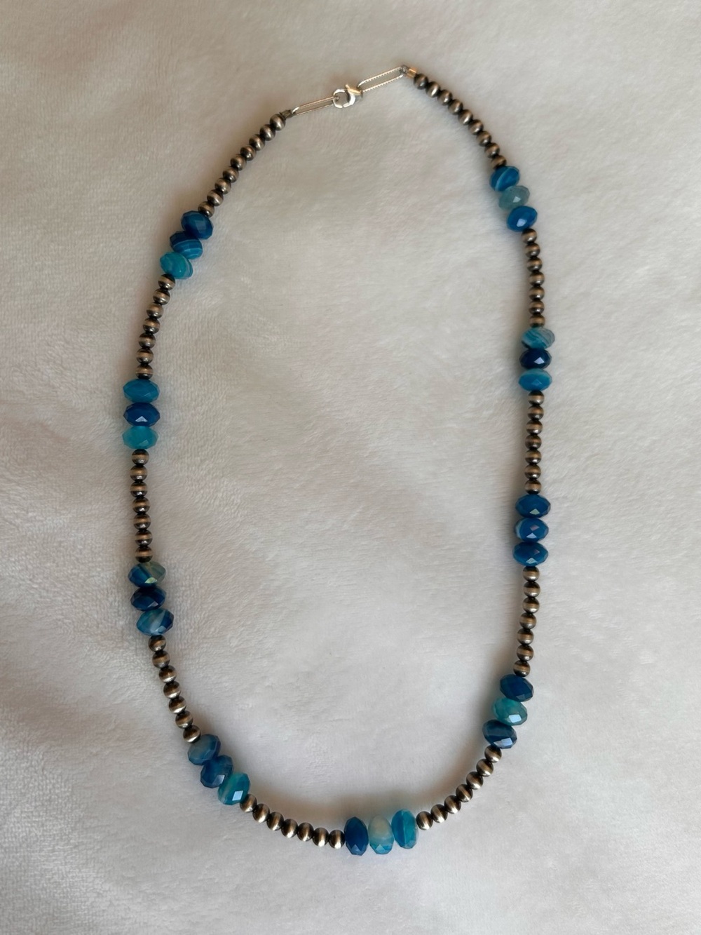 Sterling silver native pearl style necklace with faceted gemstone beads